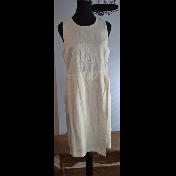 NWT RW & Co Lined Cream Linen Blend Dress (12) - Picture 1 of 8